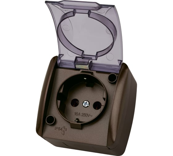 Изображение товара Розетка TDM ELECTRIC 2П+3 открытой установки IP54 16А с прозрачной крышкой шоколад "Селигер" SQ1818-0207
