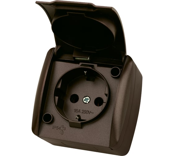Изображение товара Розетка TDM ELECTRIC 2П+3 открытой установки IP54 16А с крышкой шоколад "Селигер" SQ1818-0213