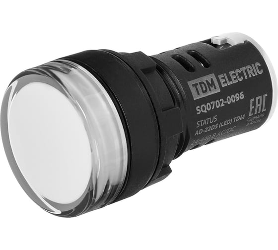 Изображение товара Лампа сигнальная TDM ELECTRIC STATUS AD-22DS, LED, d22 мм, 24-440 В AC/DC, белый (упак. 10 шт.) IP65 SQ0702-0096