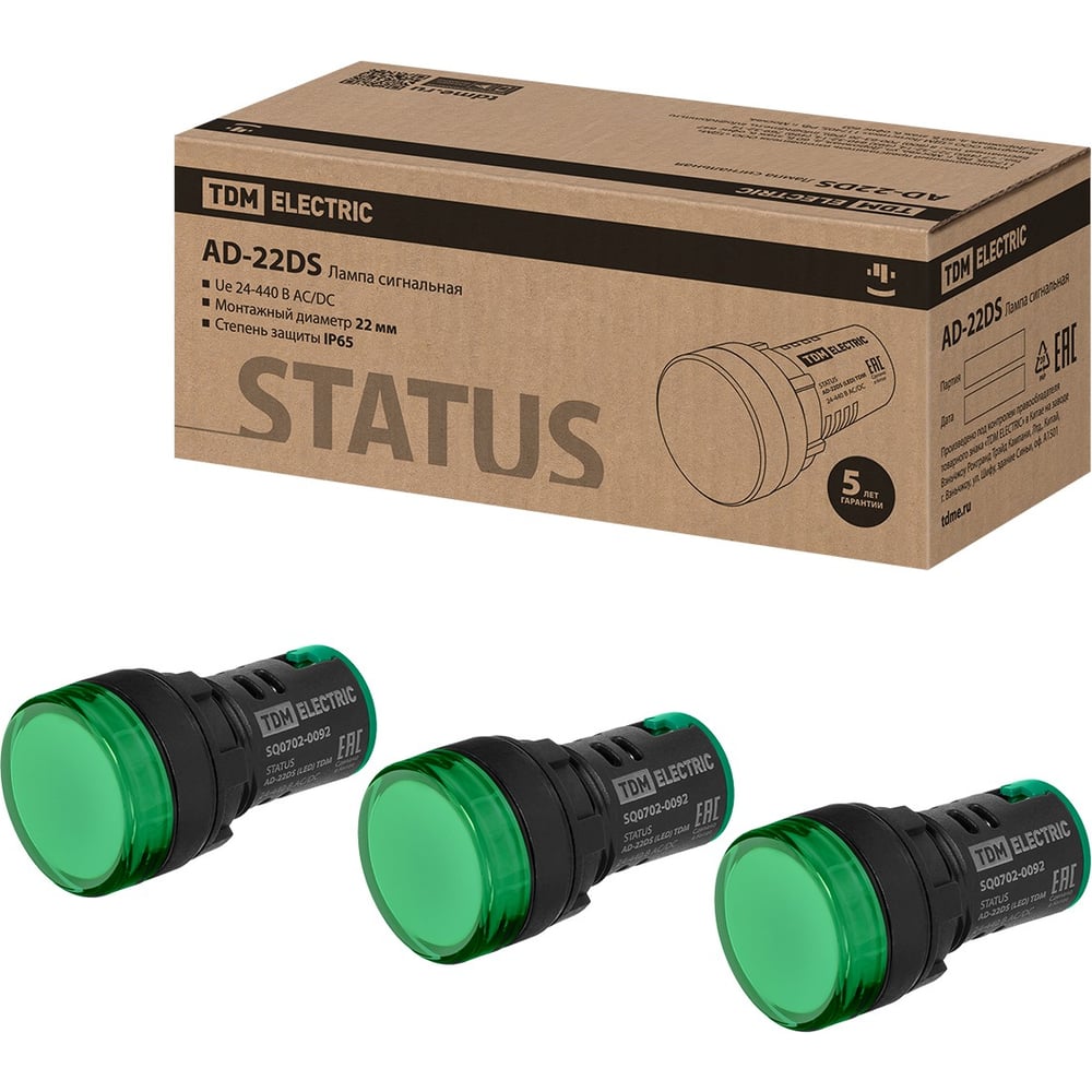 Изображение товара Сигнальная лампа TDM ELECTRIC STATUS AD-22DS LED зеленая для встраиваемого монтажа