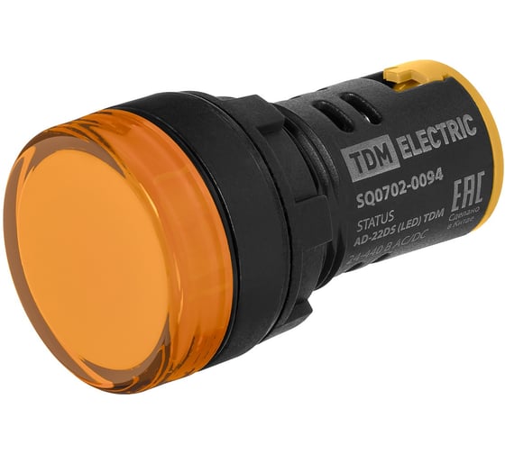 Изображение товара Лампа сигнальная TDM ELECTRIC STATUS AD-22DS, LED, d22 мм, 24-440 В AC/DC, желтый (упак. 10 шт.) IP65 SQ0702-0094