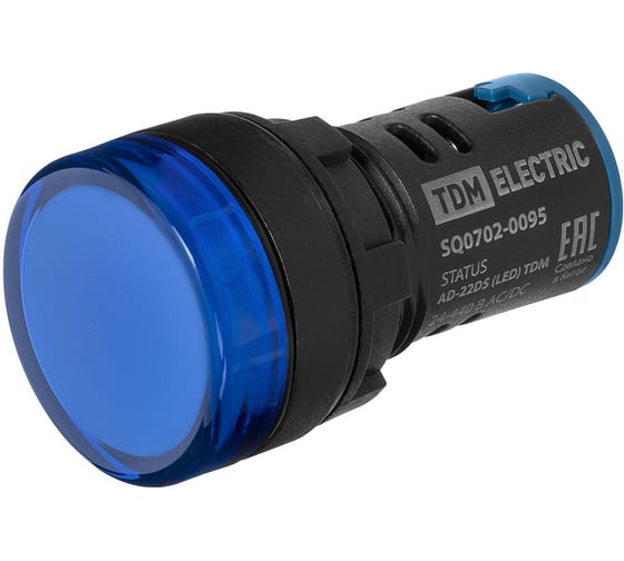 Изображение товара Лампа сигнальная TDM ELECTRIC STATUS AD-22DS, LED, d22 мм, 24-440 В AC/DC, синий (упак. 10 шт.) IP65 SQ0702-0095
