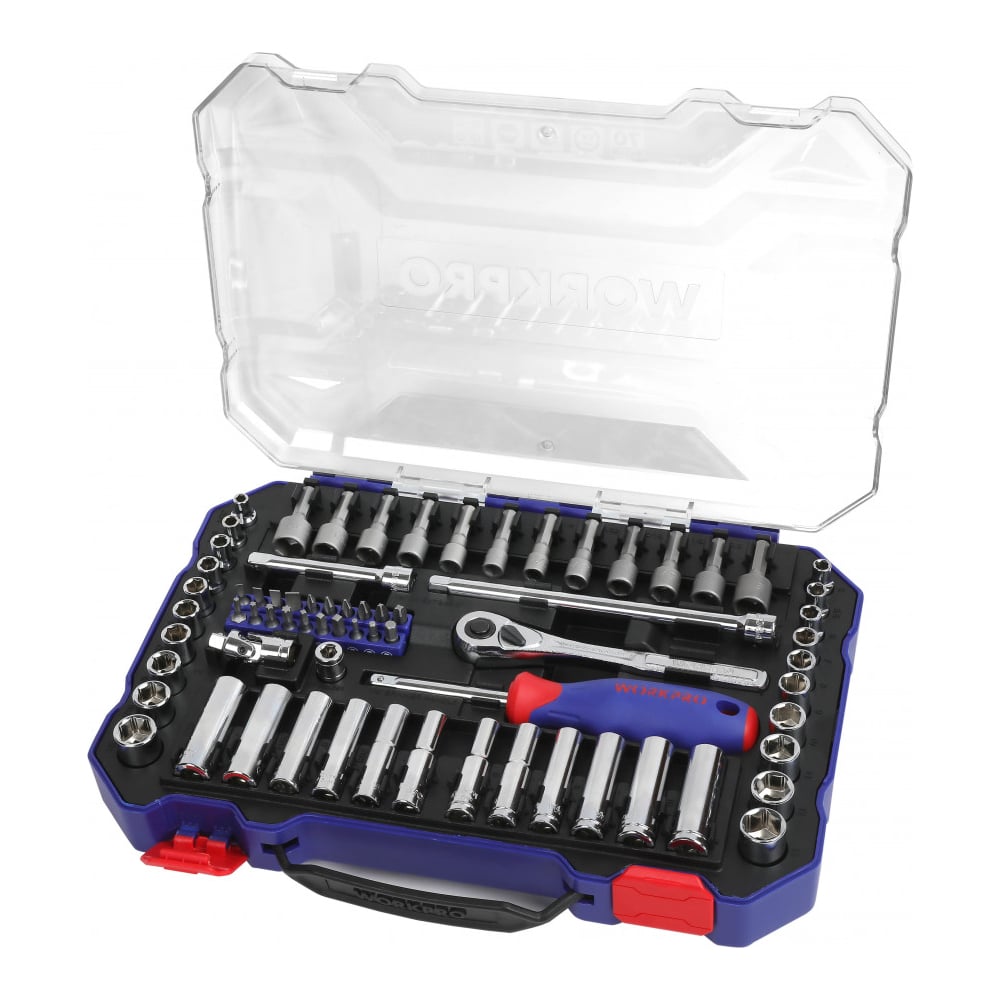 Изображение товара Набор торцевых головок WORKPRO 1/4 70шт в кейсе для профессионального и домашнего использования