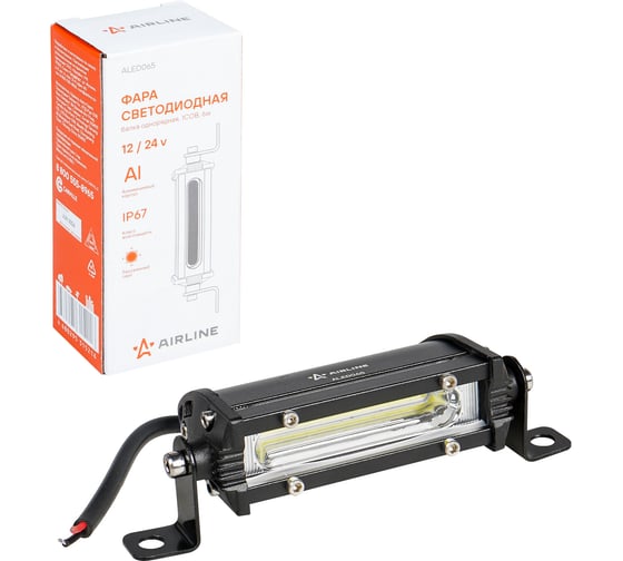Изображение товара Фара светодиодная Airline (балка) однорядная 1COB (12LED), направленный свет, 6Вт, 108x30x47мм, 12/24В ALED065