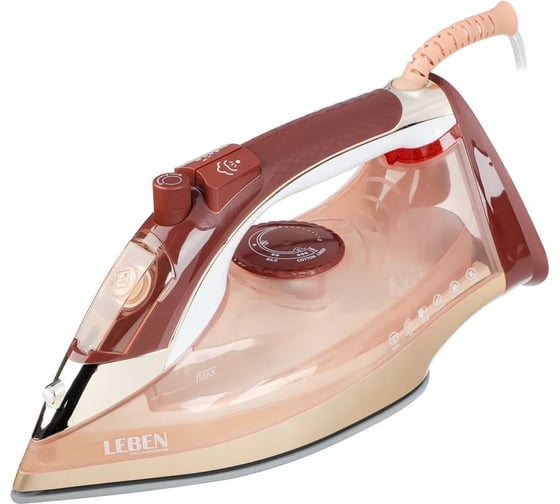 Изображение товара Утюг Leben с отпаривателем 2200 Вт, керамика, антикапля, антинакипь, очистка, автовыключение, бак 480 мл 249-042