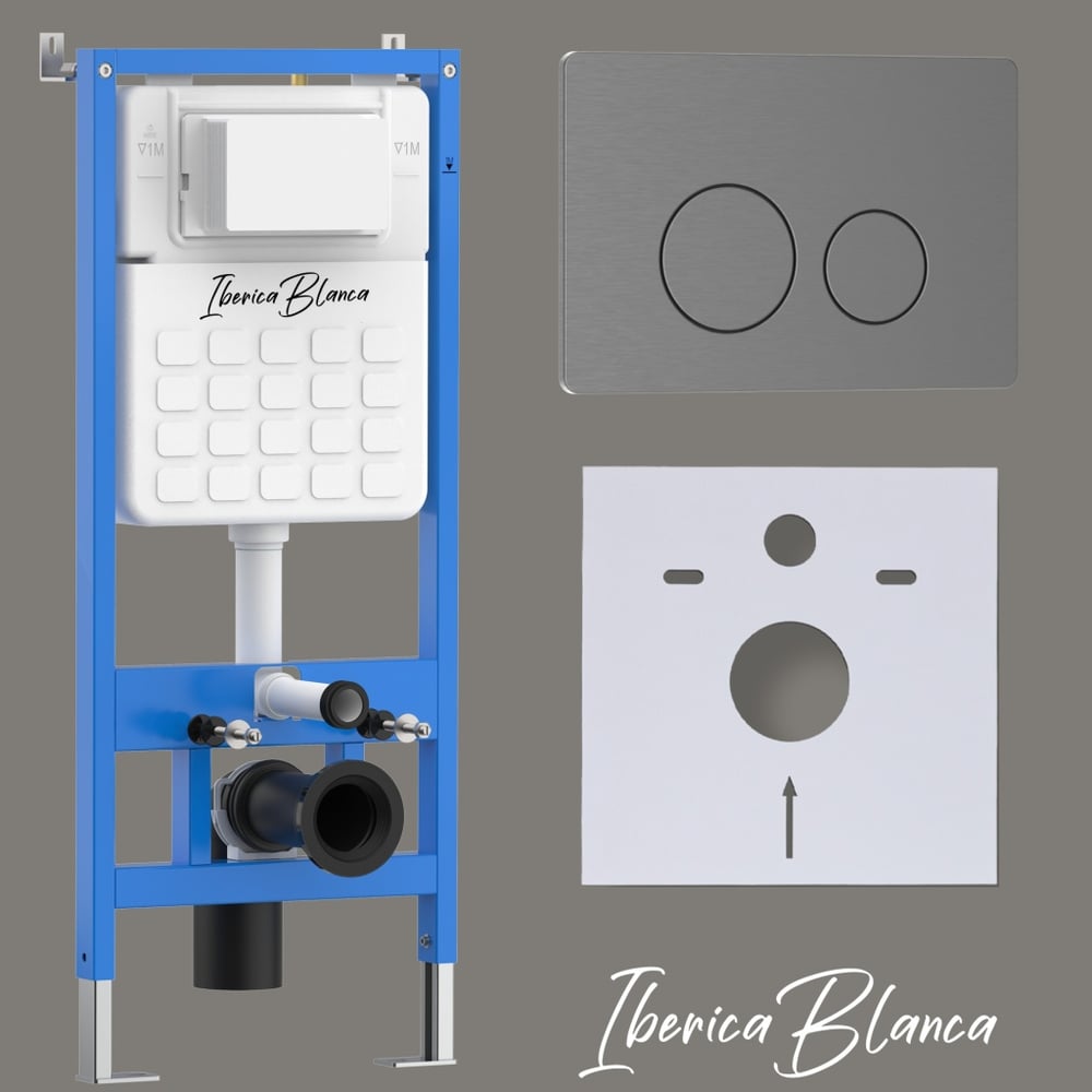 Изображение товара Комплект 2 в 1 инсталляция + клавиша смыва IBERICA BLANCA вороненая сталь, нержавеющая сталь INOX-O (IB.B081.008.000) IB001.818