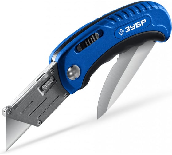 Изображение товара Универсальный складной нож ЗУБР Компакт-2-А24 2-в-1 с трапециевидным лезвием 09227
