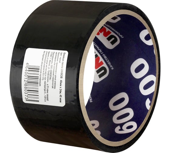Изображение товара Упаковочная клейкая лента UNIBOB 600 черная 48 мм х 24 м, 45 мкм 214945