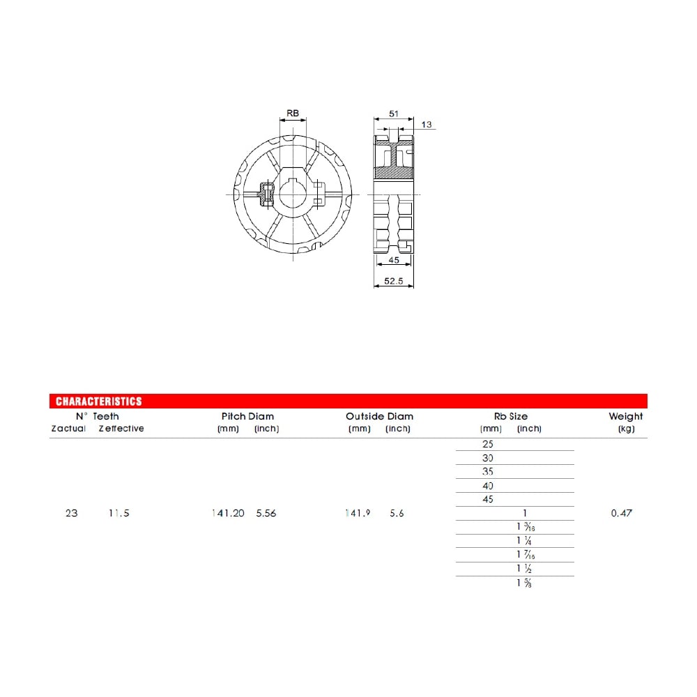 Изображение товара Звездочка 23T для модульной цепи HS-820/831 с полиамидным материалом