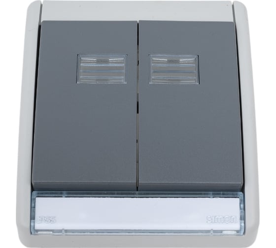 Изображение товара Рамка для двухклавишного выключателя Simon, 2 клавиши S27, IP55, S44 Aqua, серый 4400026-035