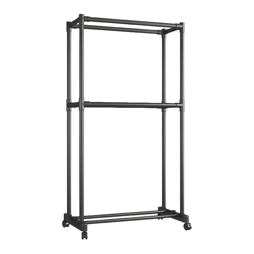 Изображение товара Напольная двойная вешалка Ridberg с колесами и обувницей черная