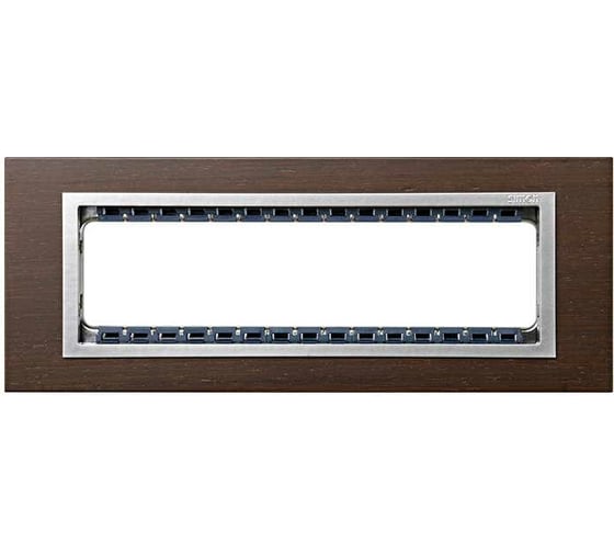 Изображение товара Декоративная рамка Simon, суппорт, 8 узких или 4 широких модулей, S82C, дерево, венге-алюминий 82987-65