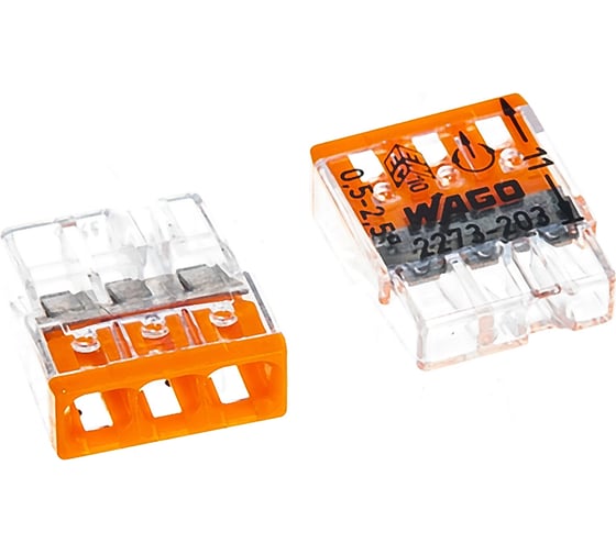 Изображение товара Клемма WAGO 3x2.5мм оранжевый/прозрачный 100 шт 2273-203 ЦБ-00013757