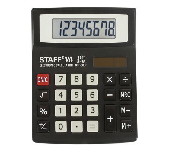 Изображение товара Компактный настольный калькулятор STAFF STF-8008, 113х87мм, 8 разрядов, двойное питание, 250147