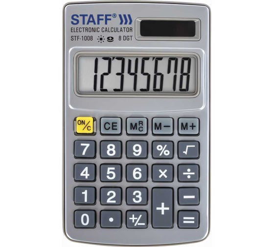 Изображение товара Металлический карманный калькулятор STAFF STF-1008 103х62мм, 8 разрядов, двойное питание, 250115