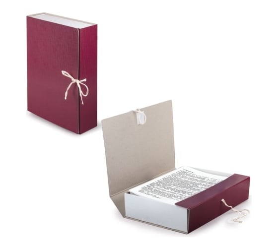 Изображение товара Архивный короб STAFF 240х330мм, 80 мм, 2 завязки, бумвинил, до 700 листов, бордовый 126900