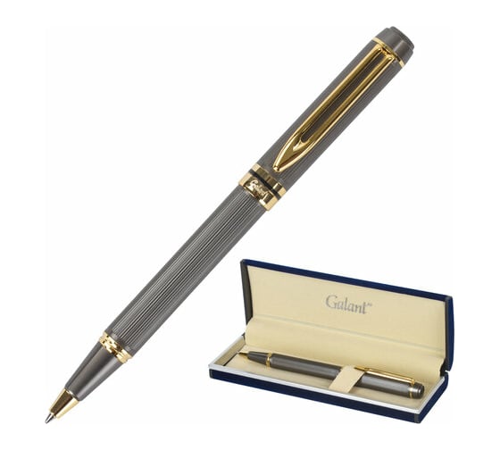 Изображение товара Подарочная шариковая ручка GALANT Dark Chrome, корпус матовый хром, золотистые детали, 0,7мм, синяя, 140397