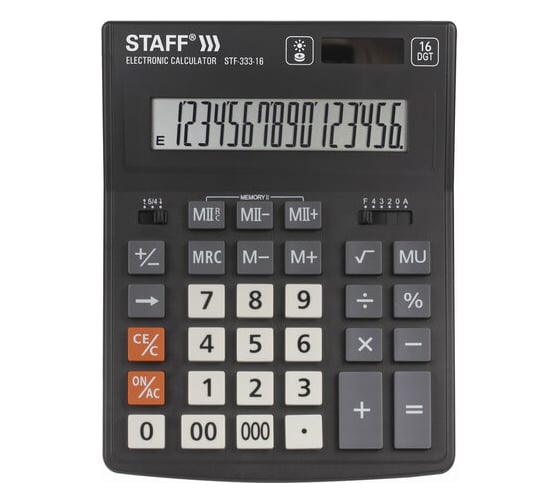 Изображение товара Настольный калькулятор STAFF PLUS STF-333, 200x154мм, 16 разрядов, двойное питание, 250417