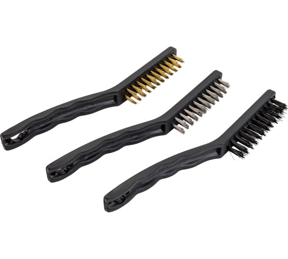 Изображение товара Набор металлических щеток VOREL 220мм 3 шт. медная, стальная, нейлоновая 06964