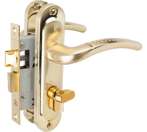 Изображение товара Замок врезной Vrata 50/106-ЦМB70 цилиндровый с защелкой, с ручкой, золото матовый 210302