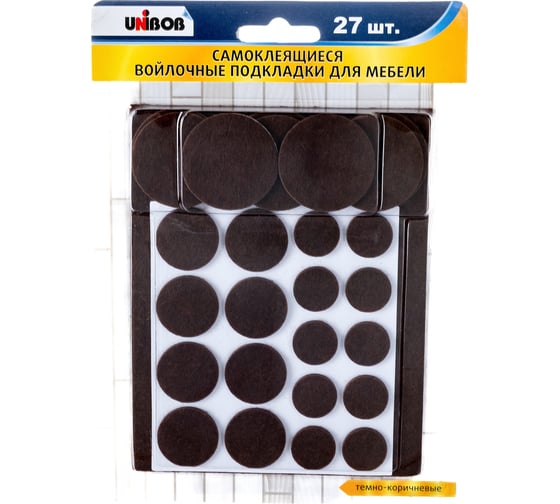 Изображение товара Самоклеящиеся подкладки для мебели UNIBOB войлочные, упак. 27 шт. темно-коричн. 214951