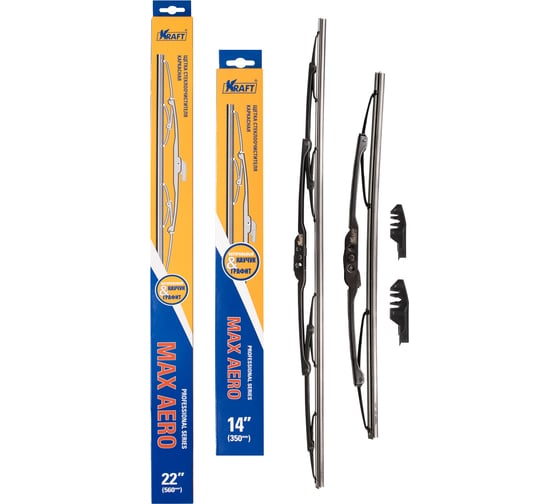 Изображение товара Комплект каркасных щёток стеклоочистителя KRAFT 560/350 мм, 2 адаптера KT 830888