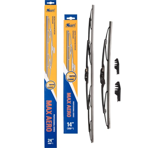 Изображение товара Комплект каркасных щёток стеклоочистителя KRAFT 600/350 мм, 2 адаптера KT 830887