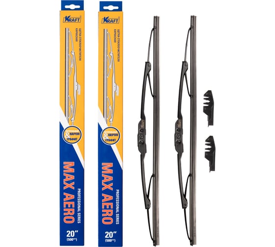 Изображение товара Комплект каркасных щёток стеклоочистителя KRAFT 500/500 мм, 2 адаптера KT 830880