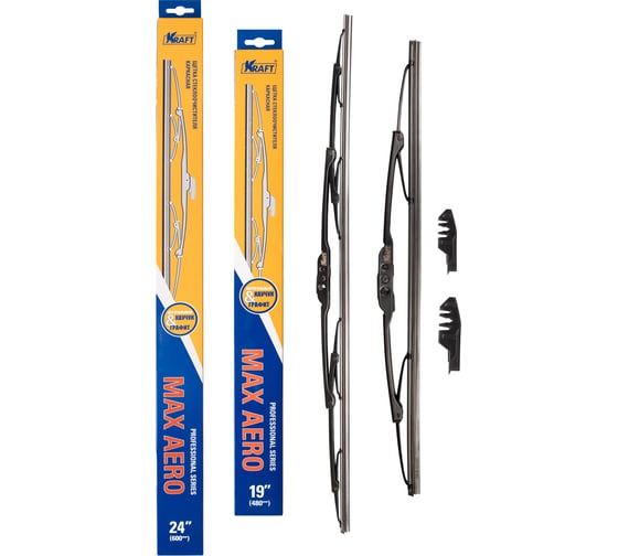 Изображение товара Комплект каркасных щёток стеклоочистителя KRAFT 600/480 мм, 2 адаптера KT 830892
