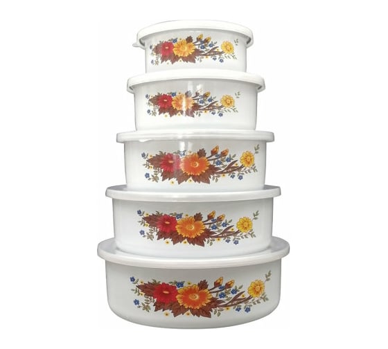 Изображение товара Набор из 5 эмалированных мисок с крышками Mallony FAMILIA 008764