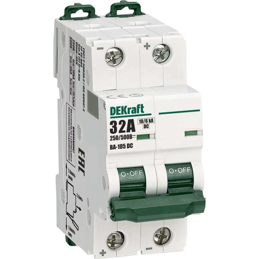 Изображение товара Автоматический выключатель Dekraft ВА105-2P-010A-B-DC на DIN-рейку