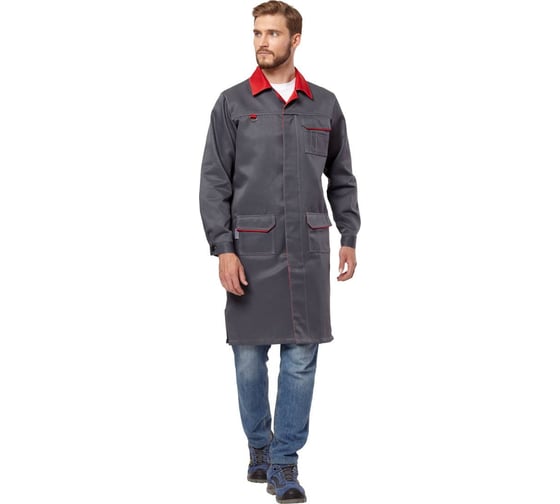 Изображение товара Халат Эксперт Спецодежда Страйк серый/красный р. 44-46, рост 158-164 6446000321549