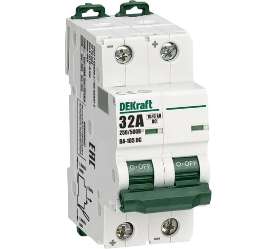 Изображение товара Автоматический выключатель (АВ) ВА-105, 2 P, 32 A, хар-ка C, тип DC, 10 кА Dekraft 13394DEK