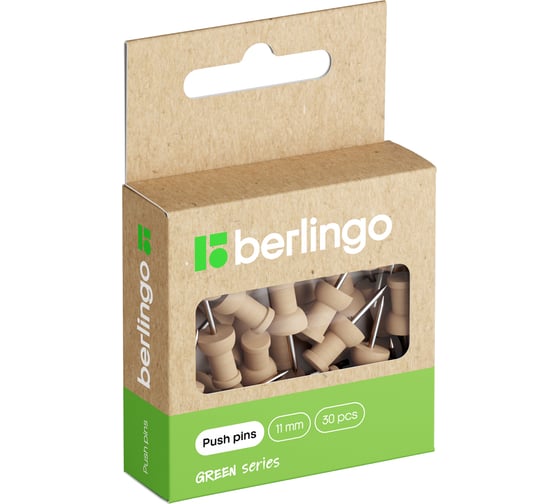 Изображение товара Силовые кнопки Berlingo Green Series 30 шт, деревянные, крафт упаковка PN5030J