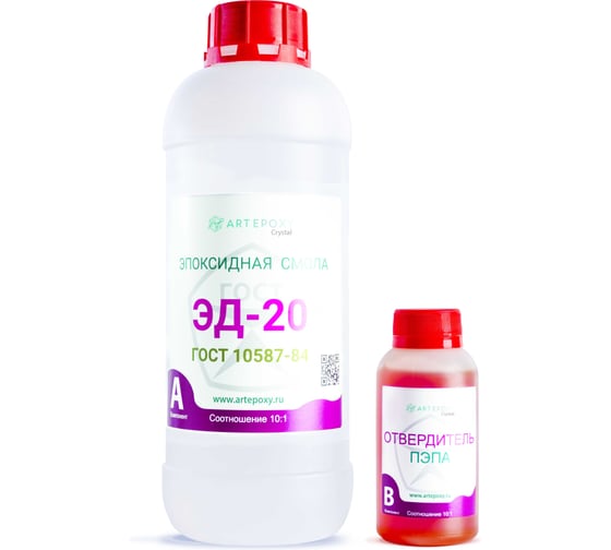 Изображение товара Эпоксидная смола ArtEpoxy ЭД-20 1 кг с отвердителем ПЭПА 100 гр Crystal ВИ-21618