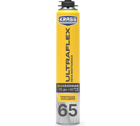 Изображение товара Пена монтажная KRASS ULTRAFLEX 65 пистолетная, всесезонная, 0,8 л ЛА-00003193