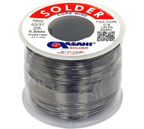 Изображение товара Припой (0.5 мм, 0.25 кг, Sn63/Pb37, С-6 водорастворимый флюс) ASAHI 00-00001439