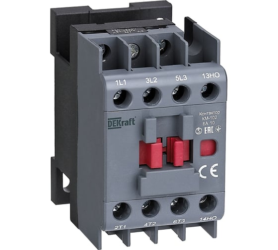 Изображение товара Контактор Dekraft КМ-102, 6 А, 24 В, 1НО, AC-3, AC-4 22053DEK