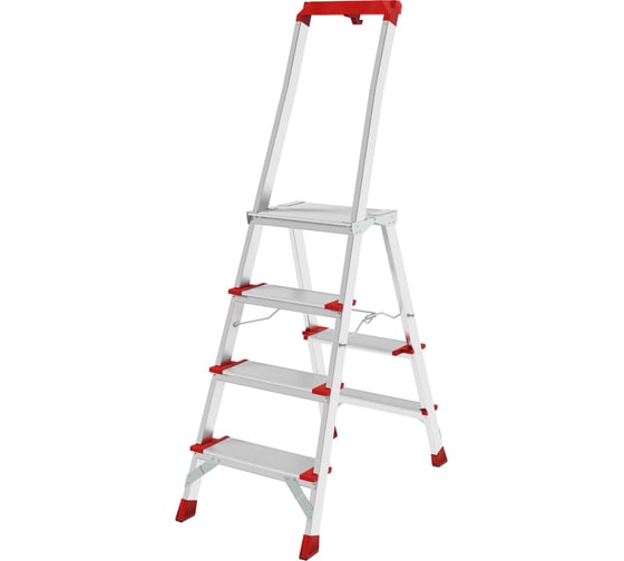 Изображение товара Профессиональная алюминиевая стремянка Новая Высота со ступенями 130 мм, складной площадкой 350×260 мм и органайзером NV 3138, Max нагр. 225 кг, 2К башмаки, артикул 3138104