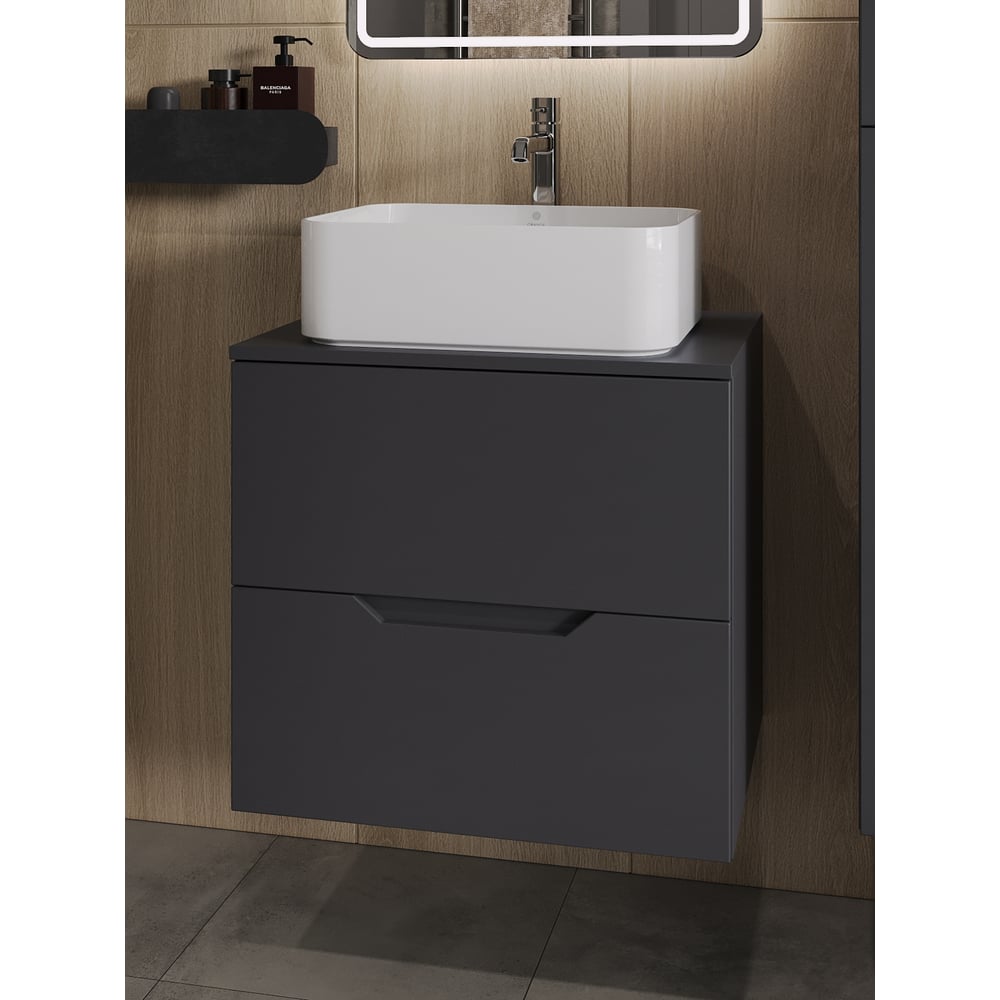 Изображение товара Подвесная тумба с раковиной ORANGE Line 60 см графит/белый МДФ ПВХ санфарфор