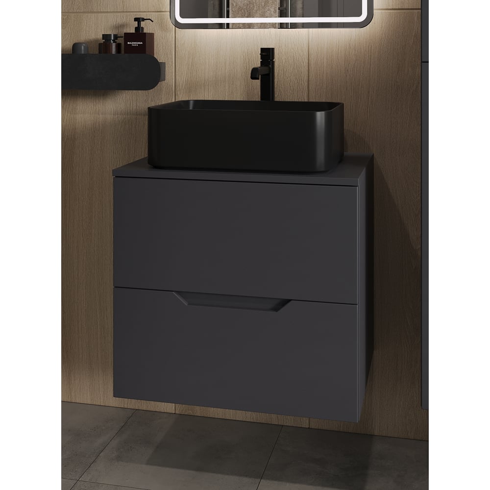 Изображение товара Подвесная тумба с раковиной ORANGE Line 60 см графит/черный