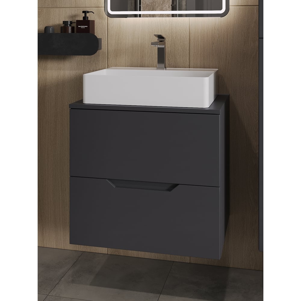 Изображение товара Подвесная тумба с раковиной ORANGE Line 60 см графит/белый