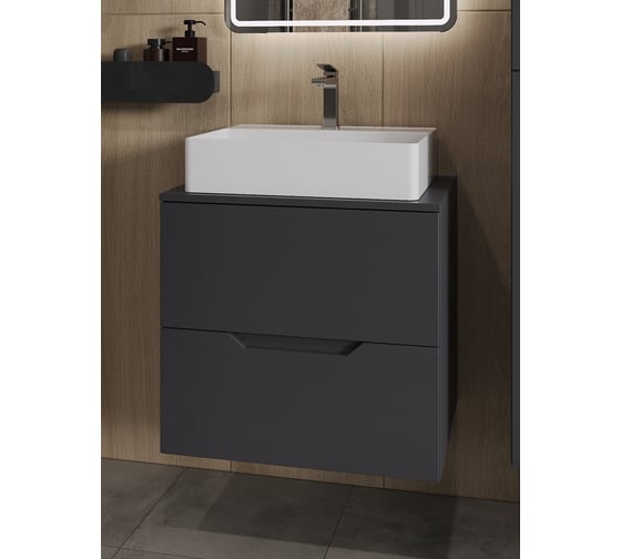 Изображение товара Подвесная тумба с раковиной ORANGE Line 60 см, графит/белый Li-60TugMDF+B04-500W