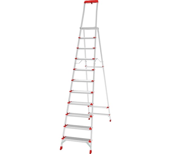 Изображение товара Профессиональная алюминиевая стремянка со ступенями Новая Высота 130 мм, складной площадкой 350×260 мм и органайзером, Max нагр. 150 кг, 2К башмаки, NV 3138 3138111