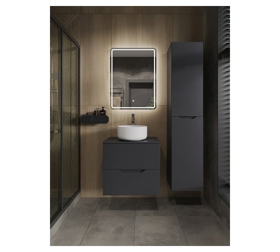 Изображение товара Подвесная тумба с раковиной ORANGE Line 60 см, графит/белый Li-60TugMDF+B07-345W