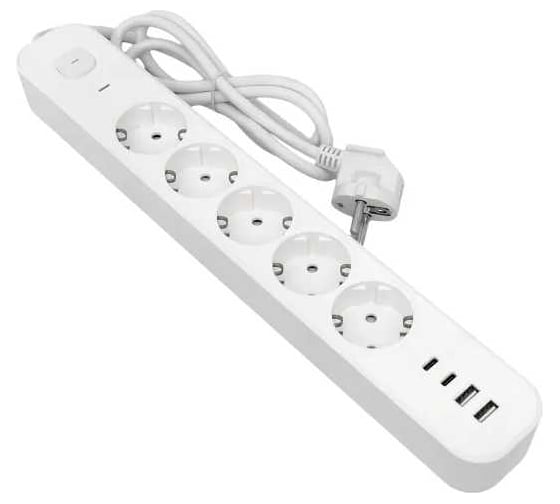 Изображение товара Удлинитель EKF LUX 5 гнезд 2USB 2,4А+2type-C 1,5 метра 1,5мм2 UBA-LUX-515-TC