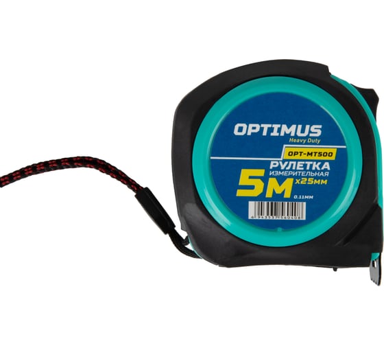 Изображение товара Строительная рулетка для измерений Optimus длиной 5 м с шириной ленты 25 мм OPT-MT500