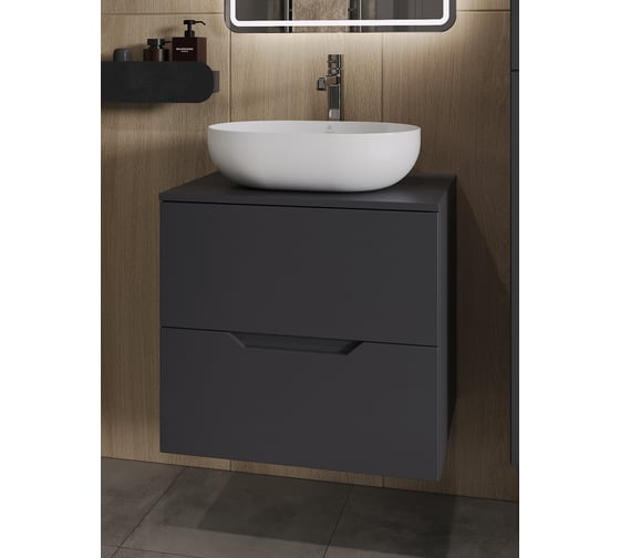 Изображение товара Подвесная тумба с раковиной ORANGE Line 60 см, графит/белый Li-60TugMDF+B05-480W