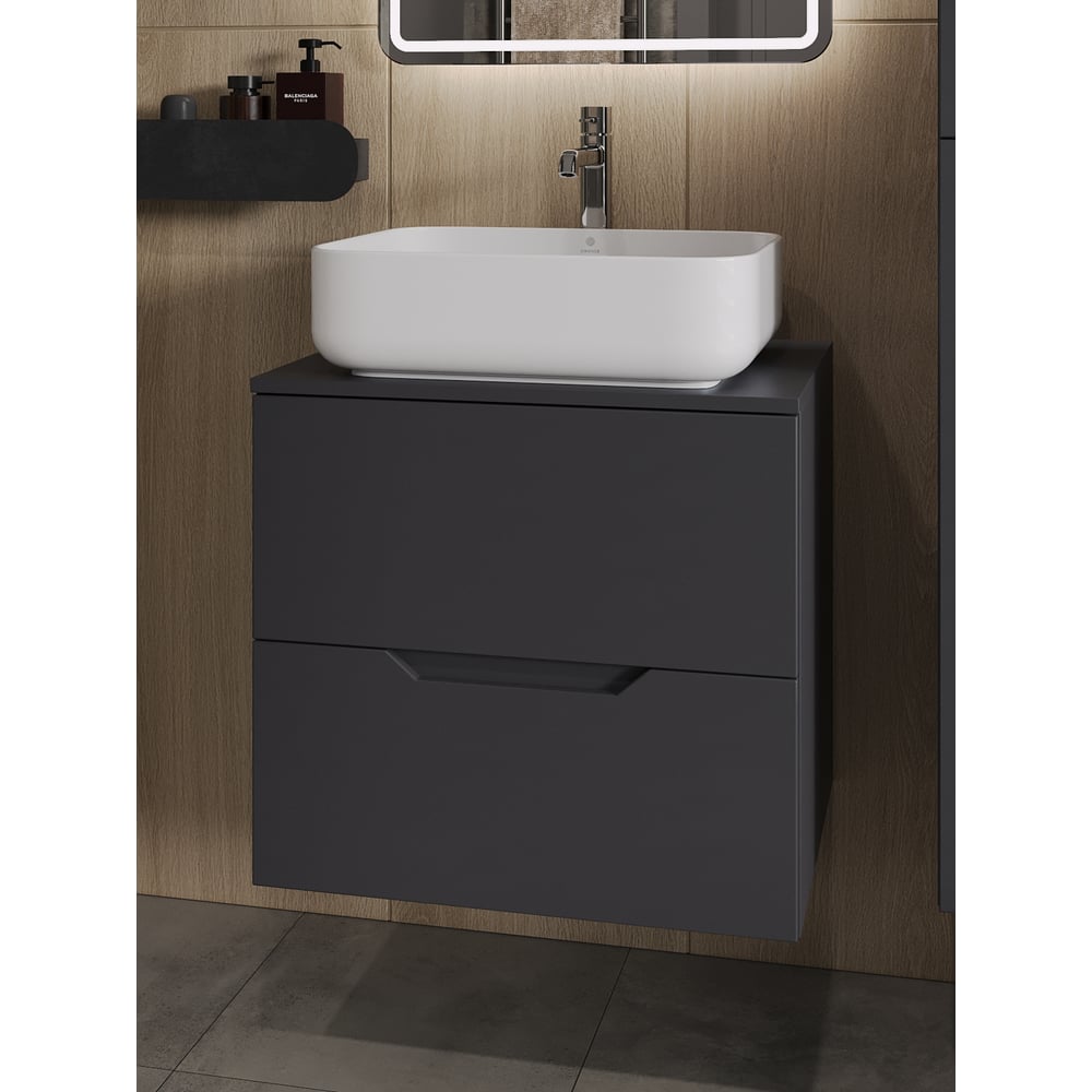 Изображение товара Подвесная тумба с раковиной ORANGE Line 60 см графит/белый современный дизайн