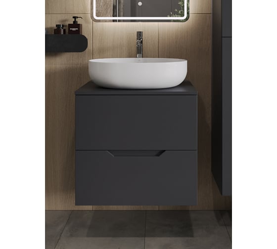 Изображение товара Подвесная тумба с раковиной ORANGE Line 60 см, графит/белый Li-60TugMDF+B05-520W